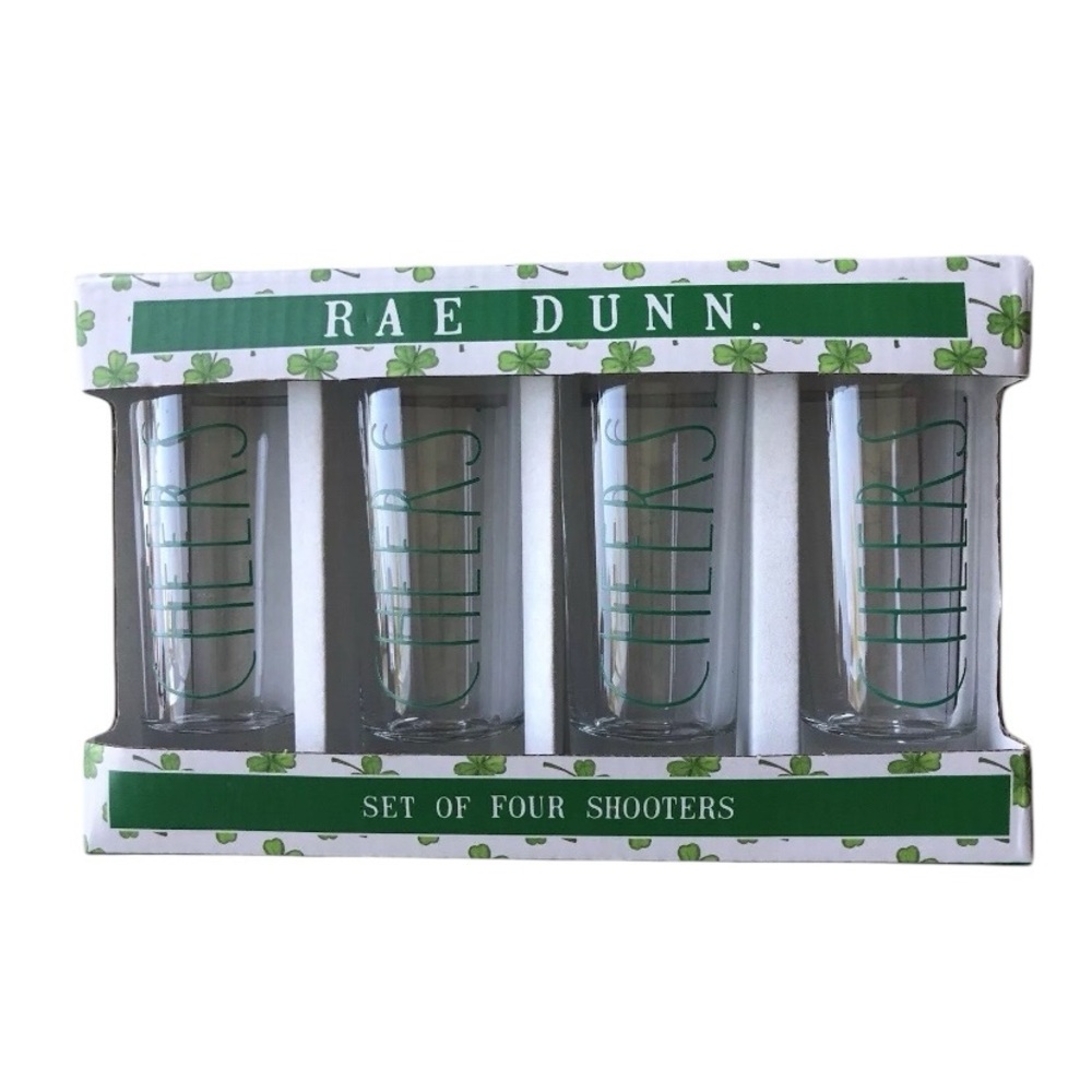 Rae Dunn Cheers set of 4 Shooters Shot Glasses Irish Ireland St Patrick’s Day